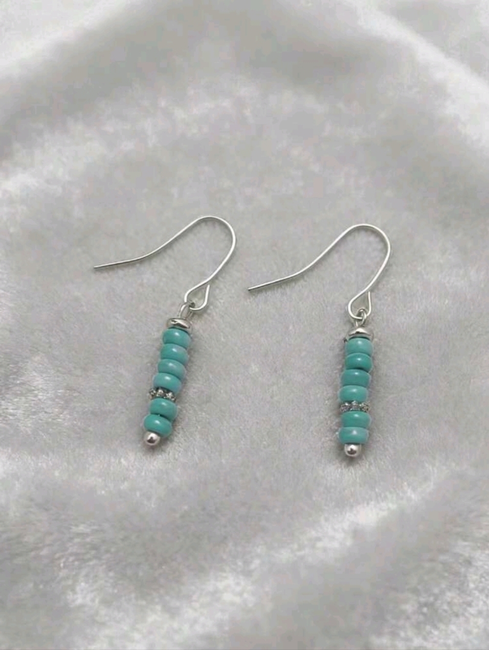 Faux Turquoise Bead Drop Earrings with Sterling Silver Hooks